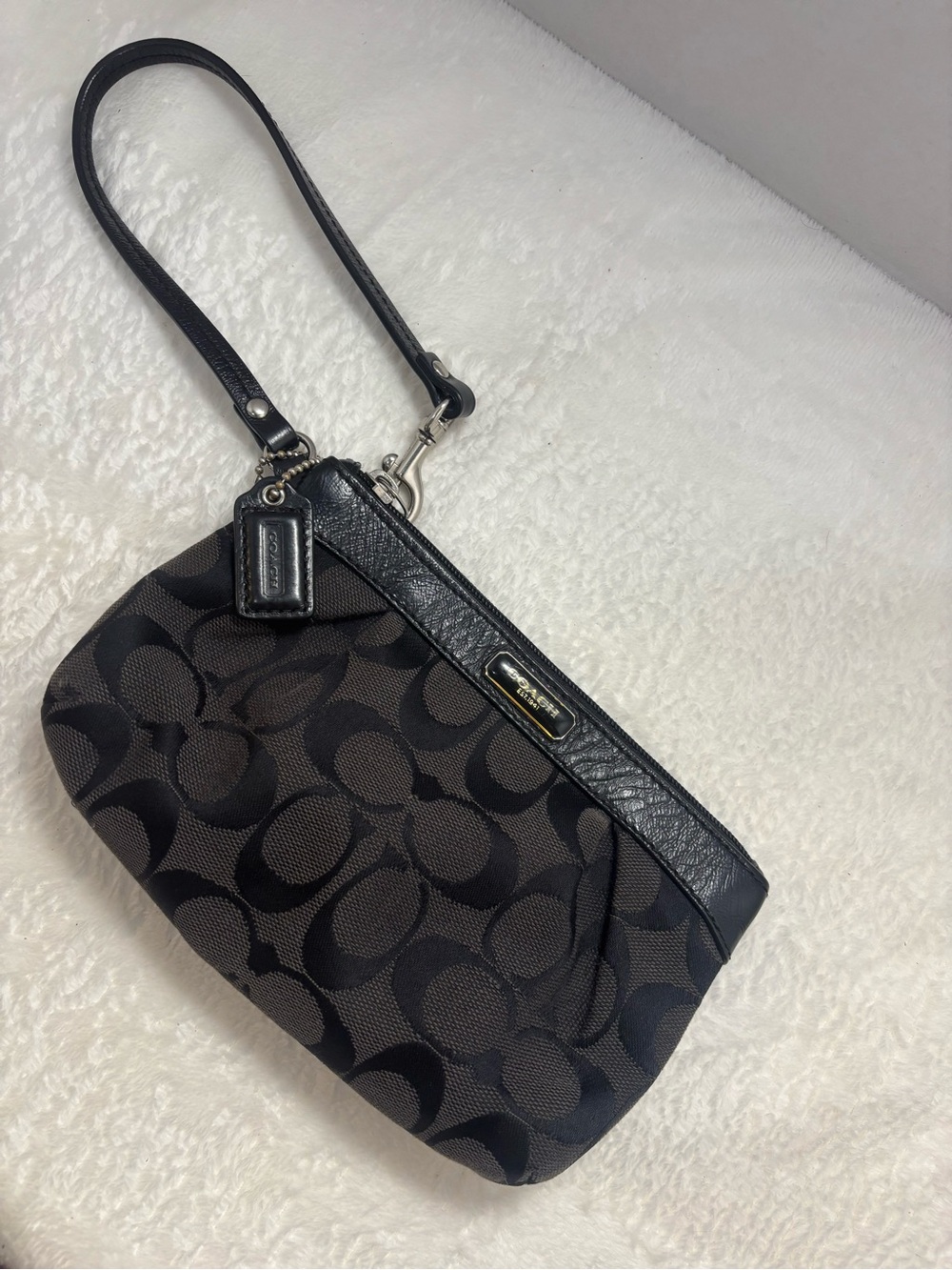 Coach Brown & Black Signature Canvas Wristlet